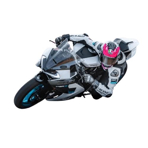 Track rider on a sports motorcycle